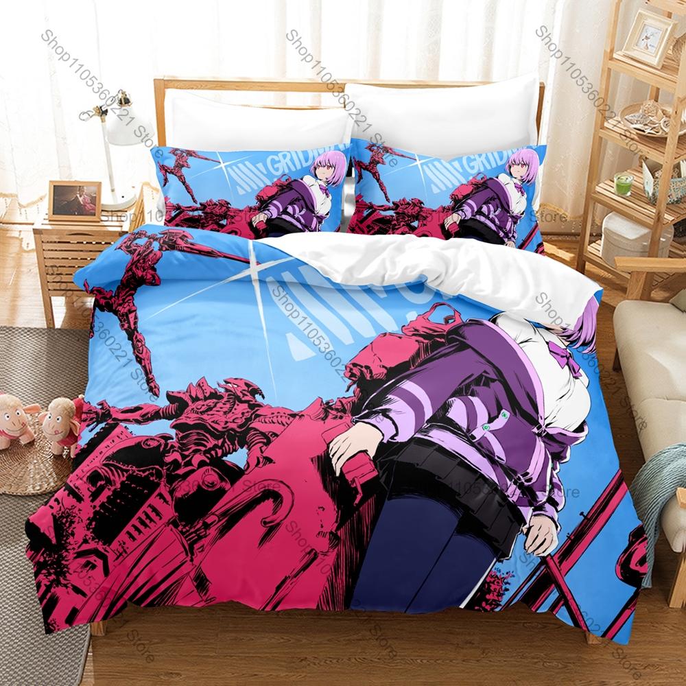 Anime SSSS Gridman Bedding Set, Duvet Cover & 2 Pillowcases, Robot Character Pattern Breathable Fabric All Season Use