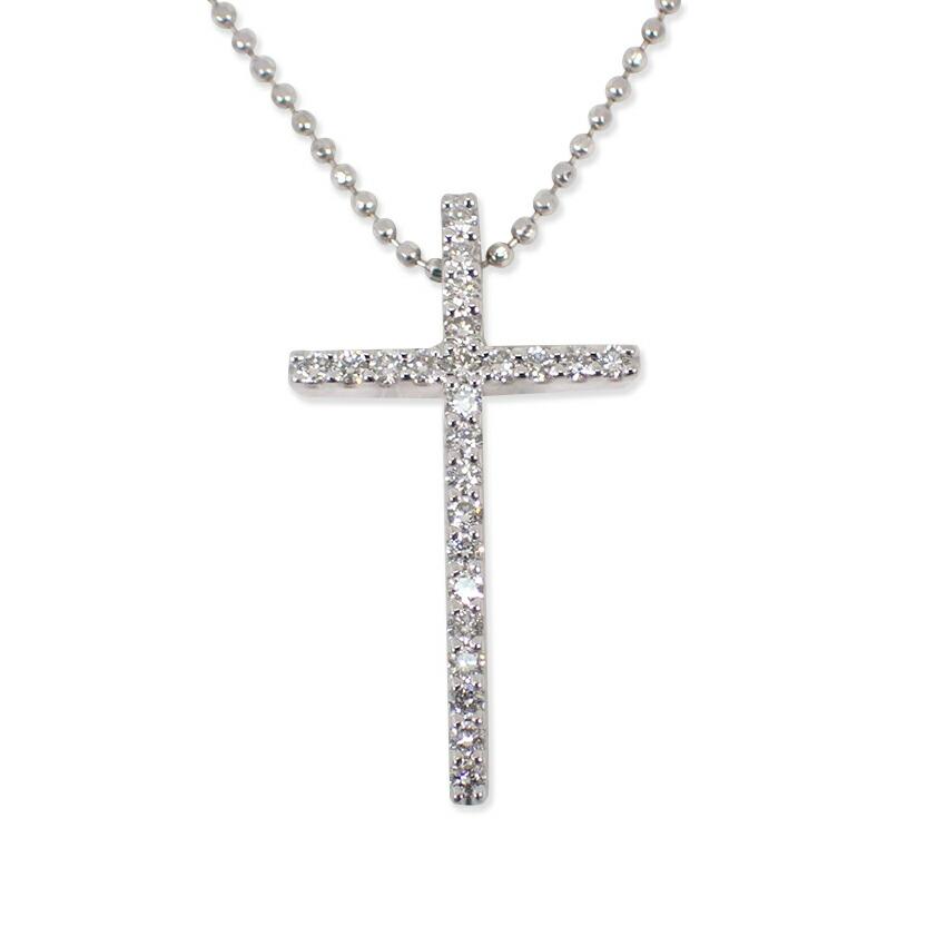 [Pre-owned] VENDOME K18WG Diamond Cross Pendant / j36-9