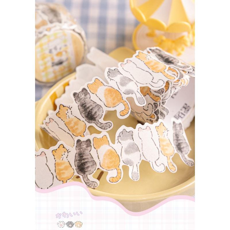 Cute Hand Drawn Cat Glitter Washi Special Shaped Tape For Diy Journal Decoration