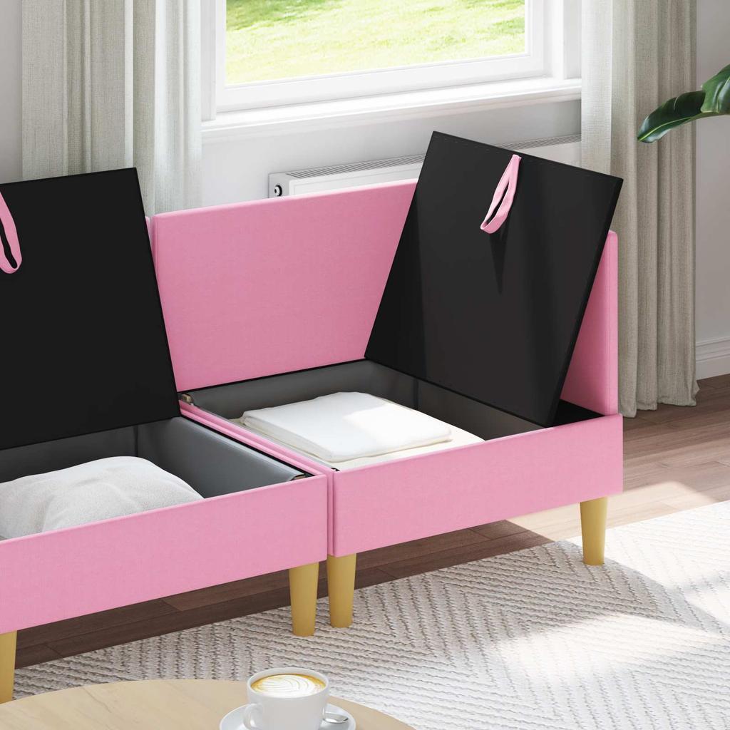 Modular Sofa Set with Storage Space 3 Pcs Pink Fabric