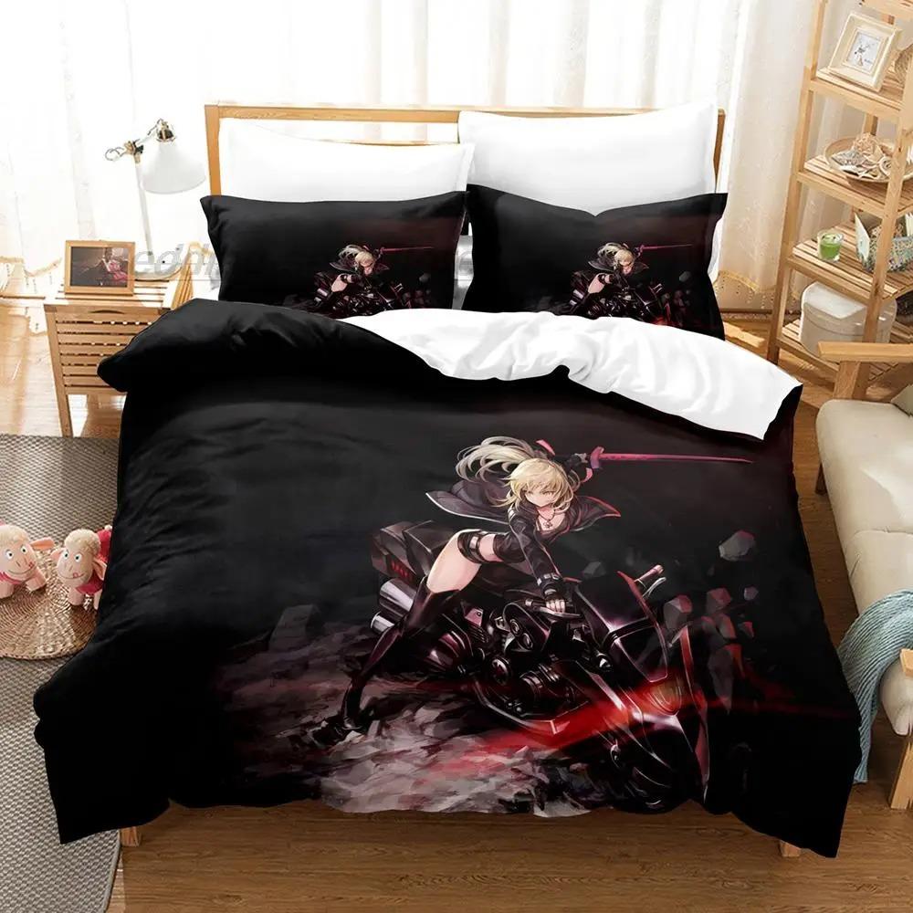 Kawaii Fate Saber Bedding Set Single Twin Full Queen King Size Bed Set Aldult Kid Bedroom Duvetcover Sets 3D Anime Bed Sheet Set