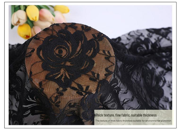Black Peony Stretch Lace Bodysuit with Large Peony Flower Trim