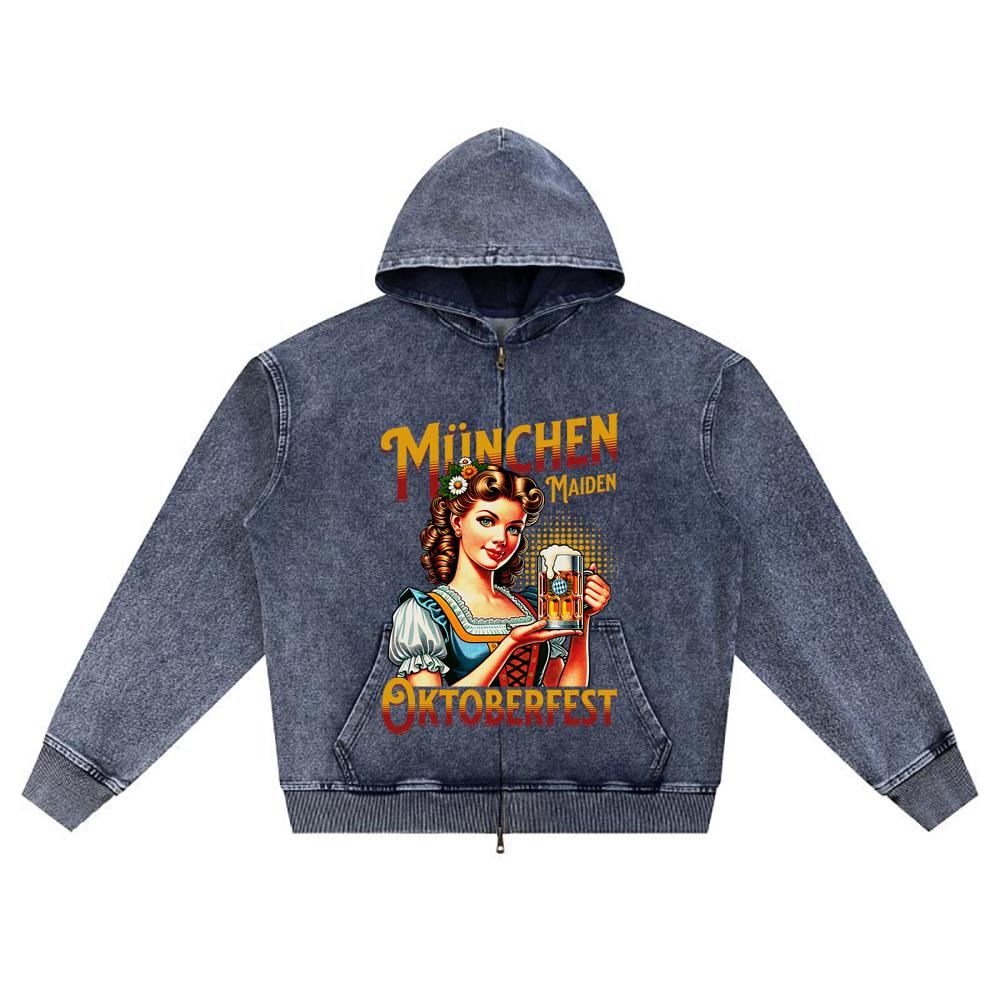 

DTG print Knitted Denim Zip-Up Hoodie Streetwear Brother Print Zipper Hoodies XL темно-синий