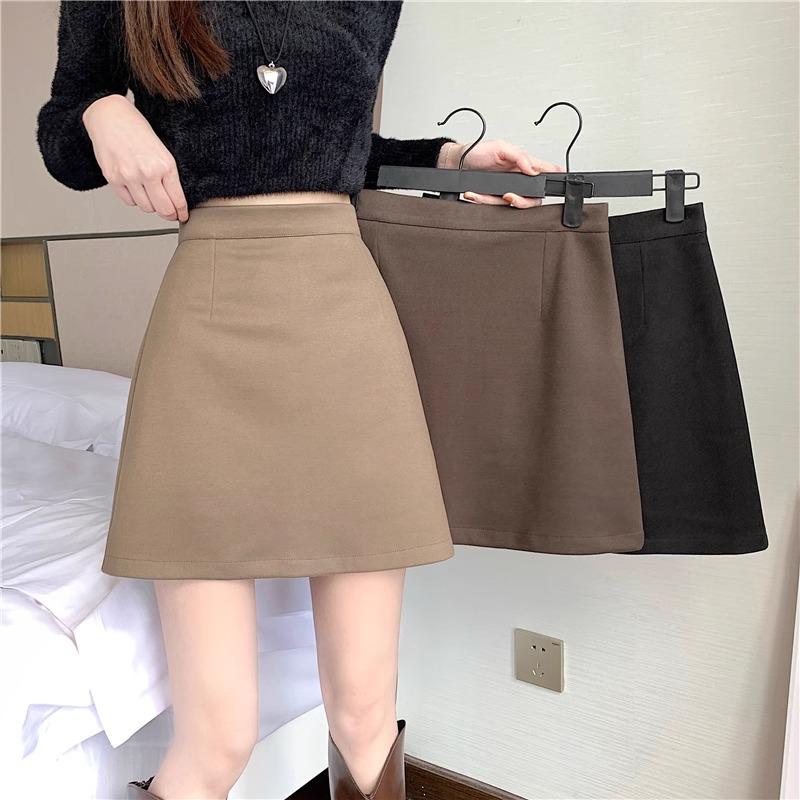 

2024 Korean Style Black Wool High Waist A-line Bodycon Midi Skirt for Women 3XL