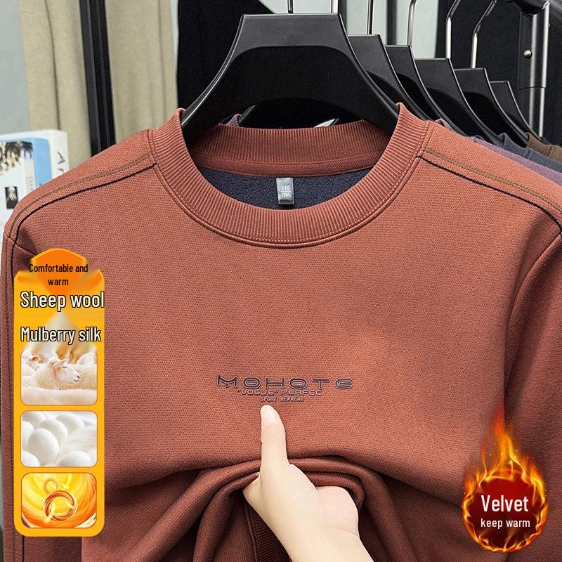 

Men s Premium Fleece-Lined Sweatshirt - Thick Warm Long-Sleeve T-Shirt with Round Neck Base Layer XL