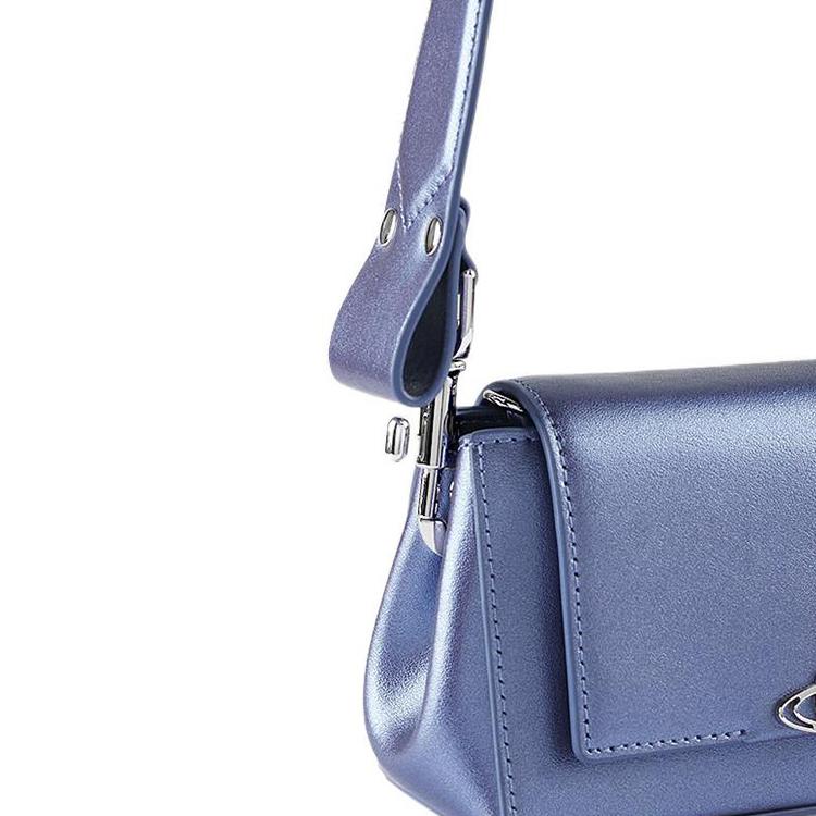 Vivienne Westwood Planet Logo Magnetic Closure Flap Leather Shoulder Bag Small Women handbags Light-Blue 4304006RL0038J401