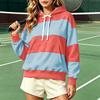 Women's Fashion Long Sleeve Striped Casual Hooded Pullover Sweatshirt