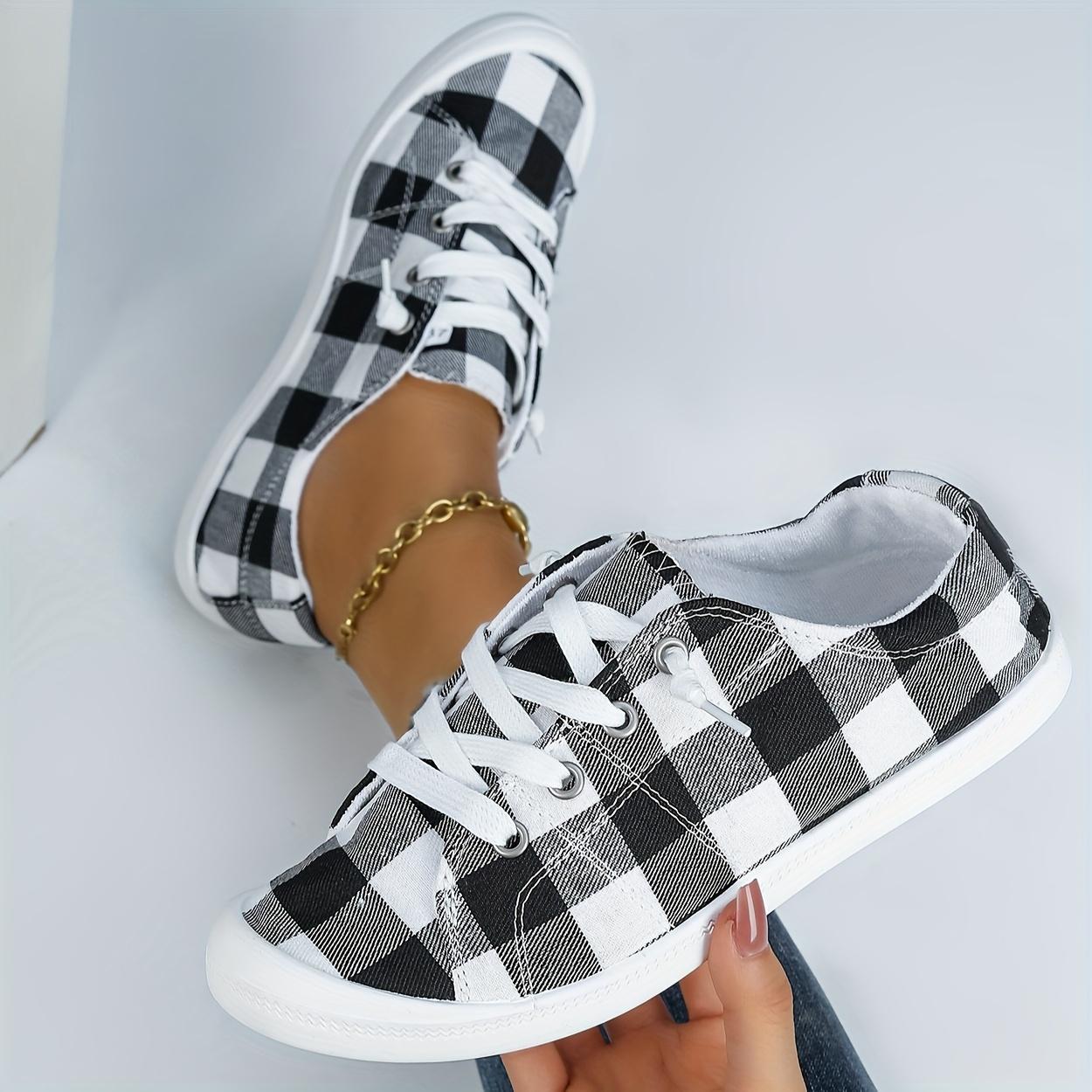 

Big Black Plaid Shoes Fashion Flat Casual Women s Shoes Large Size Women s Cloth Shoes 36