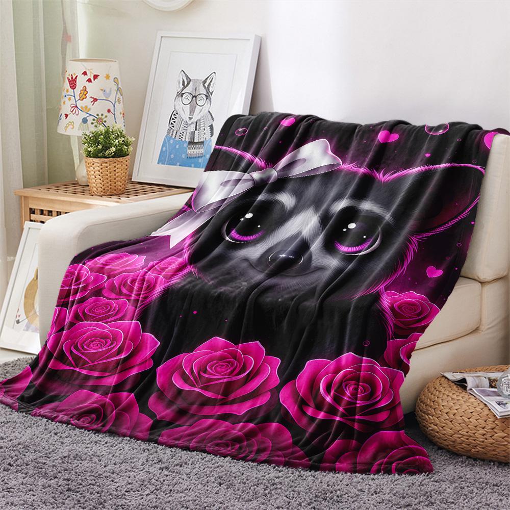 1PC Gothic Kawaii Print Flannel Blanket, High quality Comfortable for All Seasons, Home Decor, Warmth and Comfort, Perfect for Christmas Gifts
