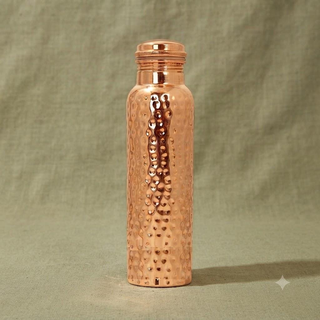 Gehämmerte reine Kupfer-Wasserflasche – 1 Liter | Handgefertigte Flasche für die Gesundheit