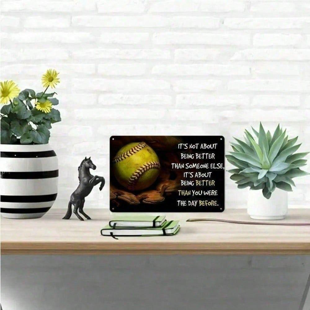Vintage Metal Poster Softball Wall Decor for Gym 8x12 Inch Durable Sign English Optimized: Vintage Softball Metal Sign Gym Wall Decor 8x12 Inch