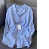 Camicia da Donna in Lino Casual Larga Manica Lunga Sottile Top Estivo Colore Unico Collo a Revers Stile Francese Abbigliamento Protezione Solare