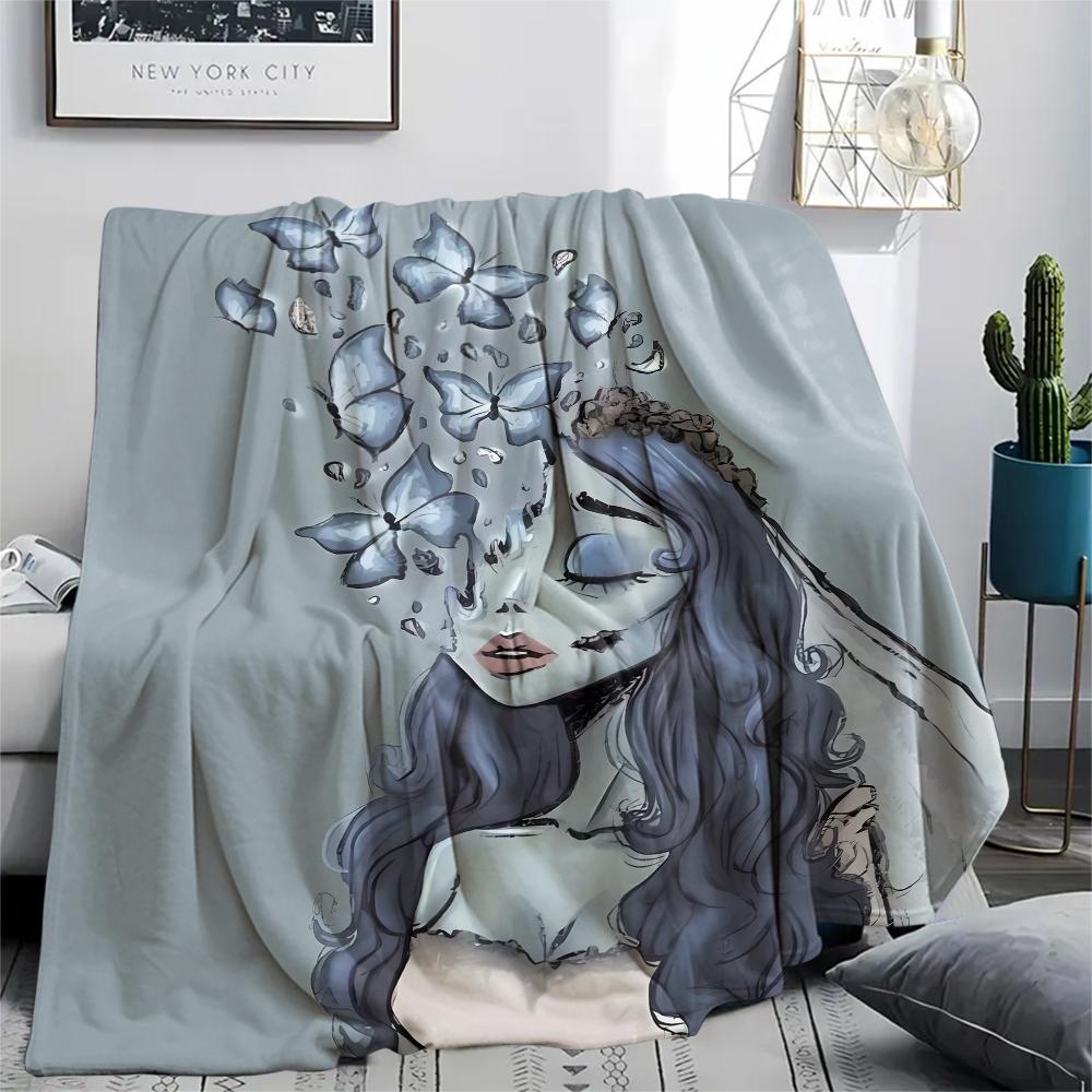 1PC Corpse Bride Print Flannel Blanket, High Quality All Seasons, Home Decor, Warmth and Comfort, Perfect for Christmas Gifts