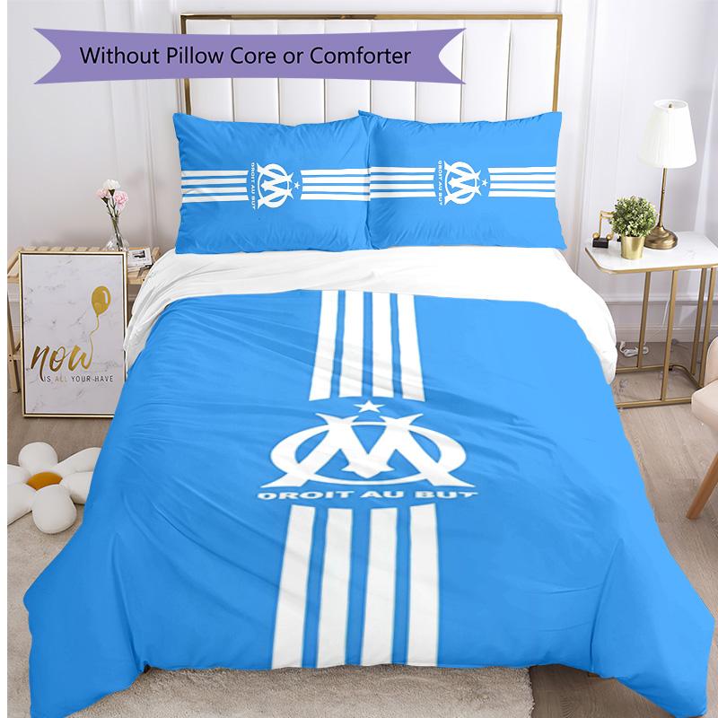 Olympique Marseille Pattern Printed 3PCS Bedding Set Soft Skin-Friendly Washable Duvet Cover & Pillowcases Set All Season Bedroom