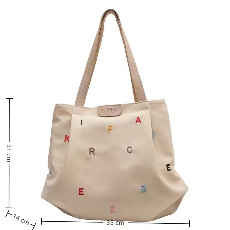Elegant Large-Capacity Shoulder Bag Canvas Embroidered Letter Student Tote Bag Lightweight Women Handbag For Women