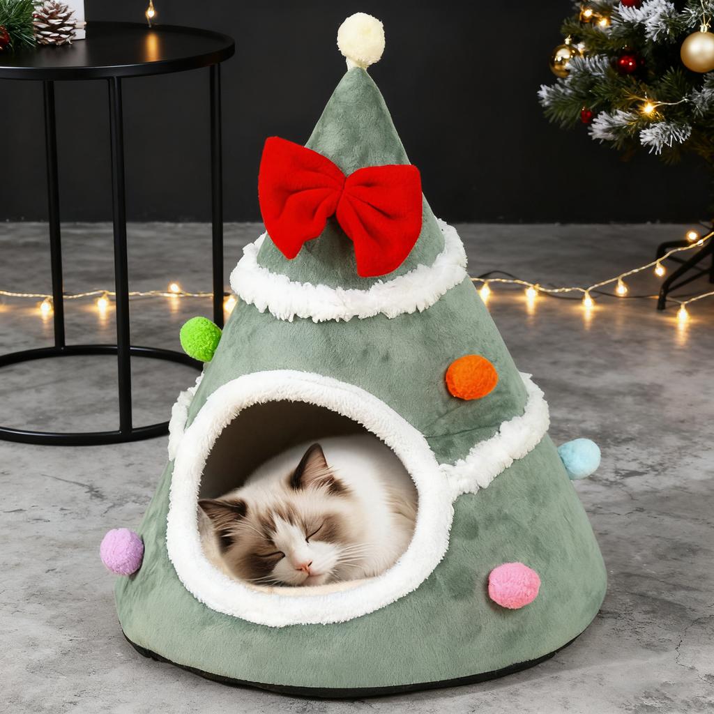 Christmas Tree Cat Bed Cold Weather Furniture Christmas Pet Indoor House for Cat for Small Medium Large Breeds Living Room