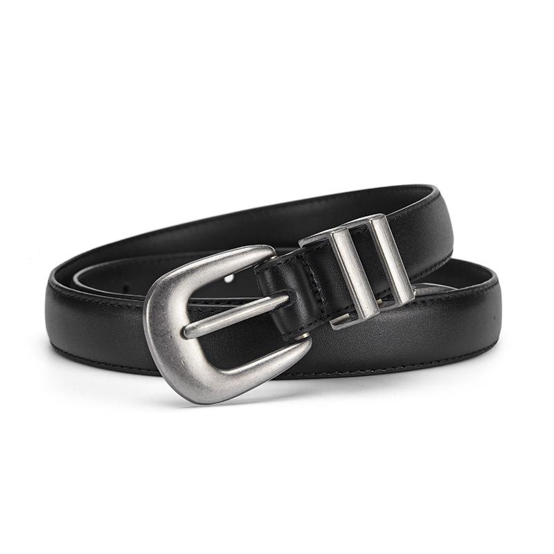 Mei Mary Women s top grain leather belt - korean style versatile jeans belt - horseshoe buckle belt - women s pin buckle leather belt чёрный