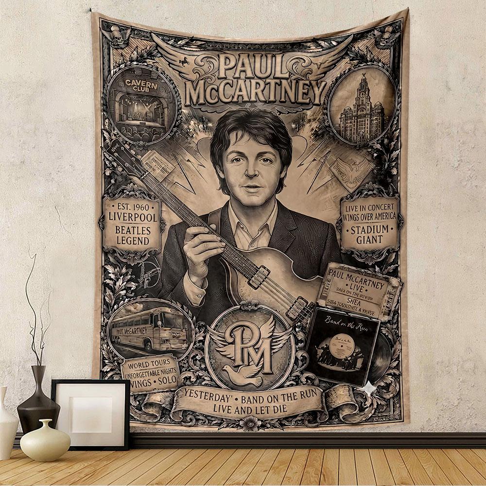 Paul McCartney Tapestry Wall Hanging, Beatles Legend Retro Poster Art, Music Wall Decor for Bedroom Living Room Dorm