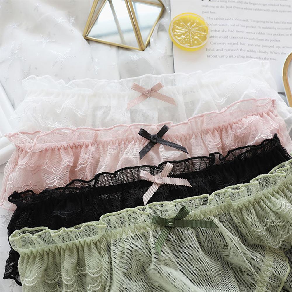 Sexy Thong Hollow Transparent Bow Lace Lingerie Mesh Panties Briefs Underwear