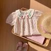 Süßes Peter-Pan-Kragen Blumen-Mädchenkleid Sommer Puffärmel Prinzessin Baumwollkleid Stilvolle Kinderkleidung