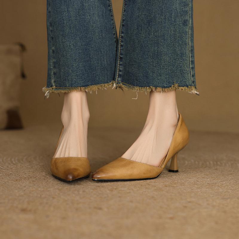 Spring and summer new women's high heels professional commuting light mouth stiletto shoes foot cover solid color pointed temperament single shoes