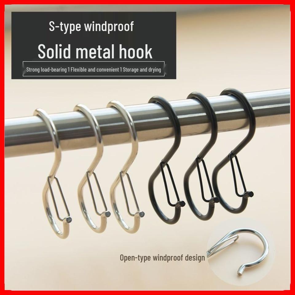 Black Electrophoretic S-Shaped Metal Hook with Windproof Spring Clip