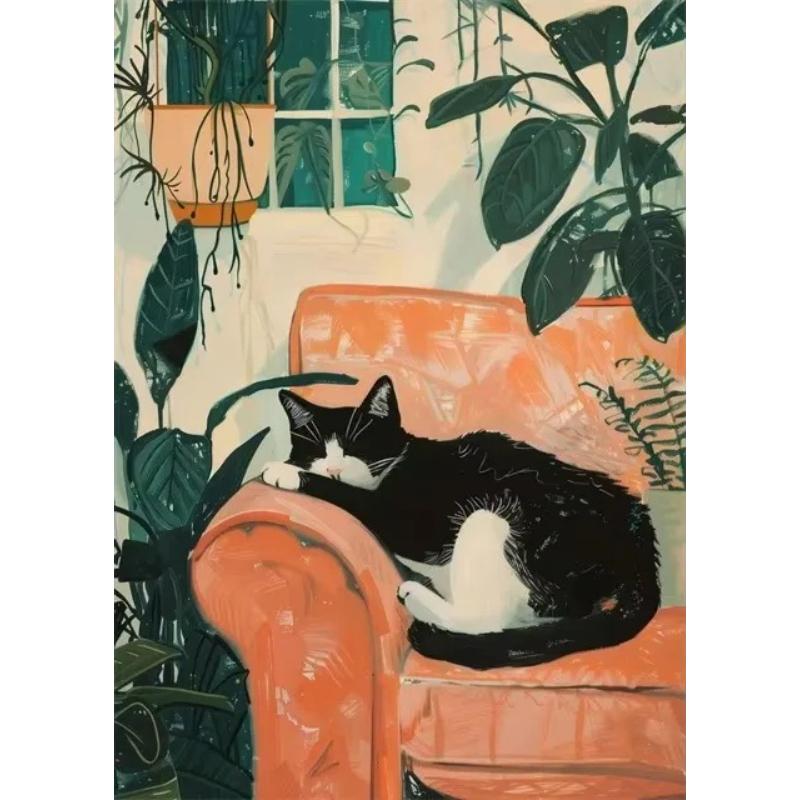 Funny Cat On Toilet Wall Art Cat Reading Newspaper Canvas Posters Print Picture for Home Bathroom Living Room Decor No Frame