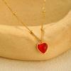 Vnox  Red Heart-shaped Pendant Necklace For Women Luxury High Quality Stainless Steel Bead Chain Collar Charms Jewelry Gift