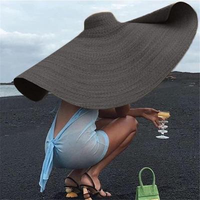 Sombrero de paja de ala ancha para mujer, gorra de playa flexible enrollable plegable de verano, sombrero de sol de gran tamaño para aleros
