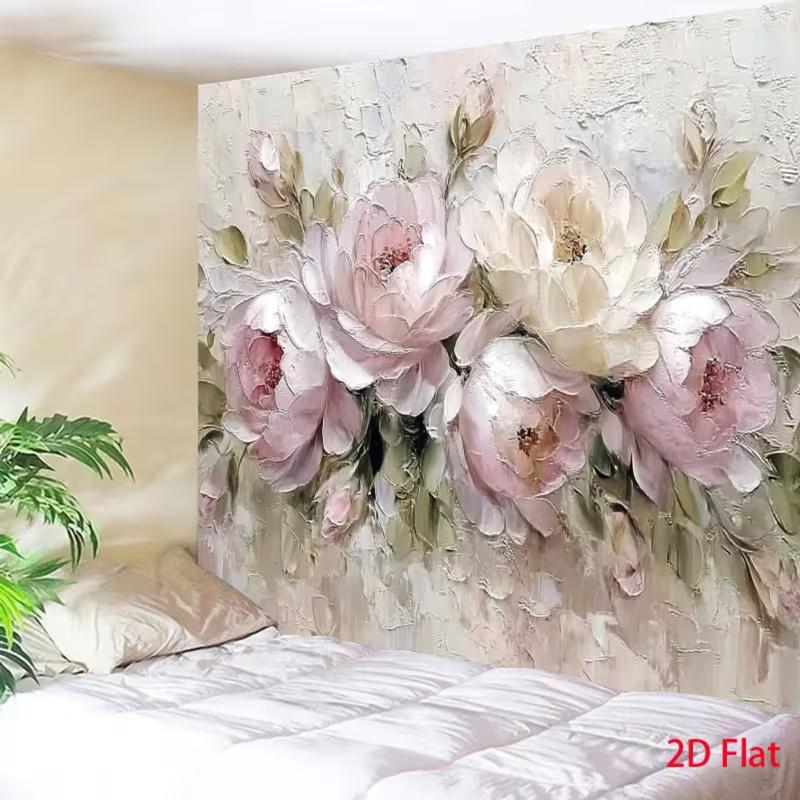 2D Rosa Weiß Pfingstrose Ölgemälde Wandteppich Wandbehang