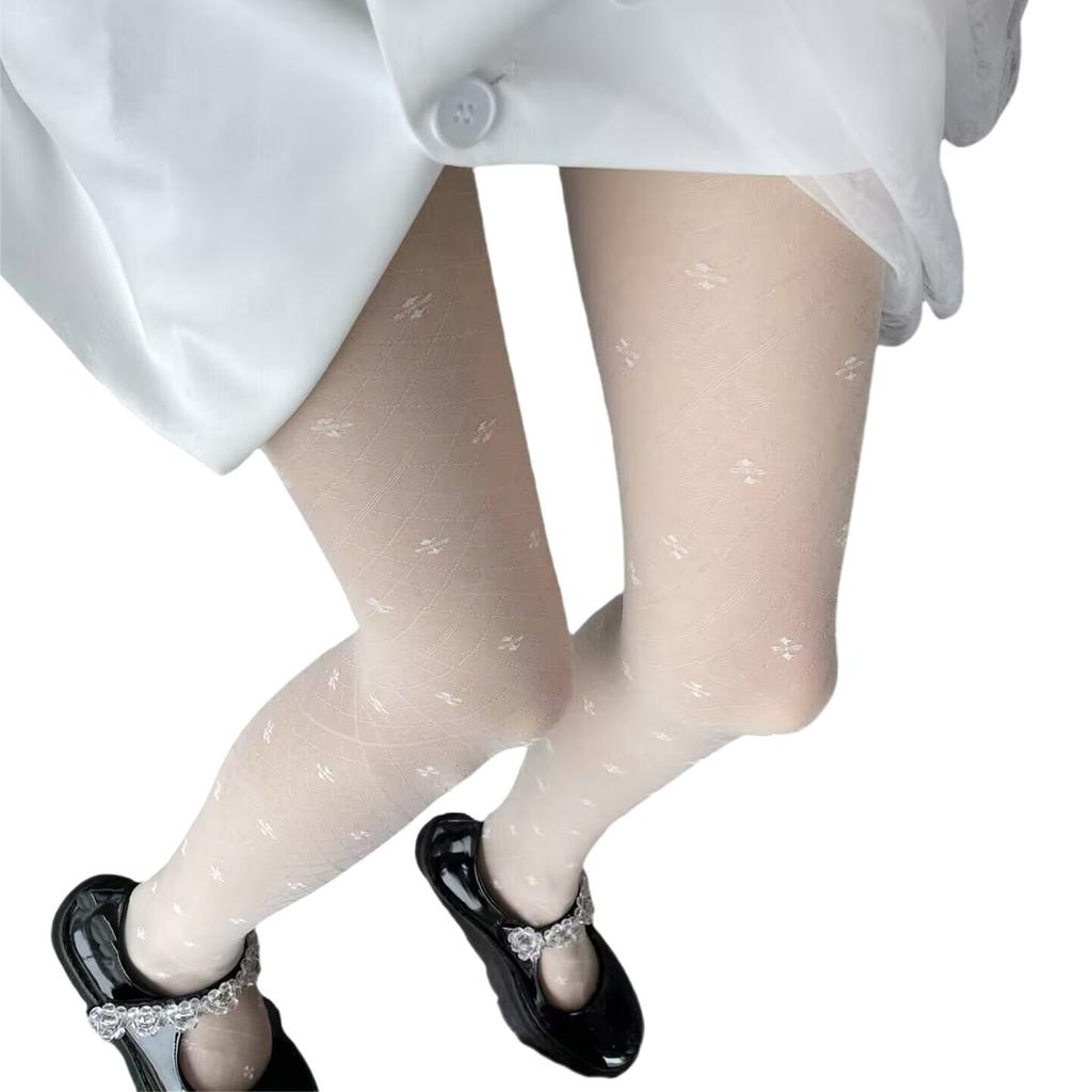 Feminine Stretch Pantyhose with Four Leaf Motifs Lightweight Thin Sheer Mesh Tights Stockings For Women Hosiery