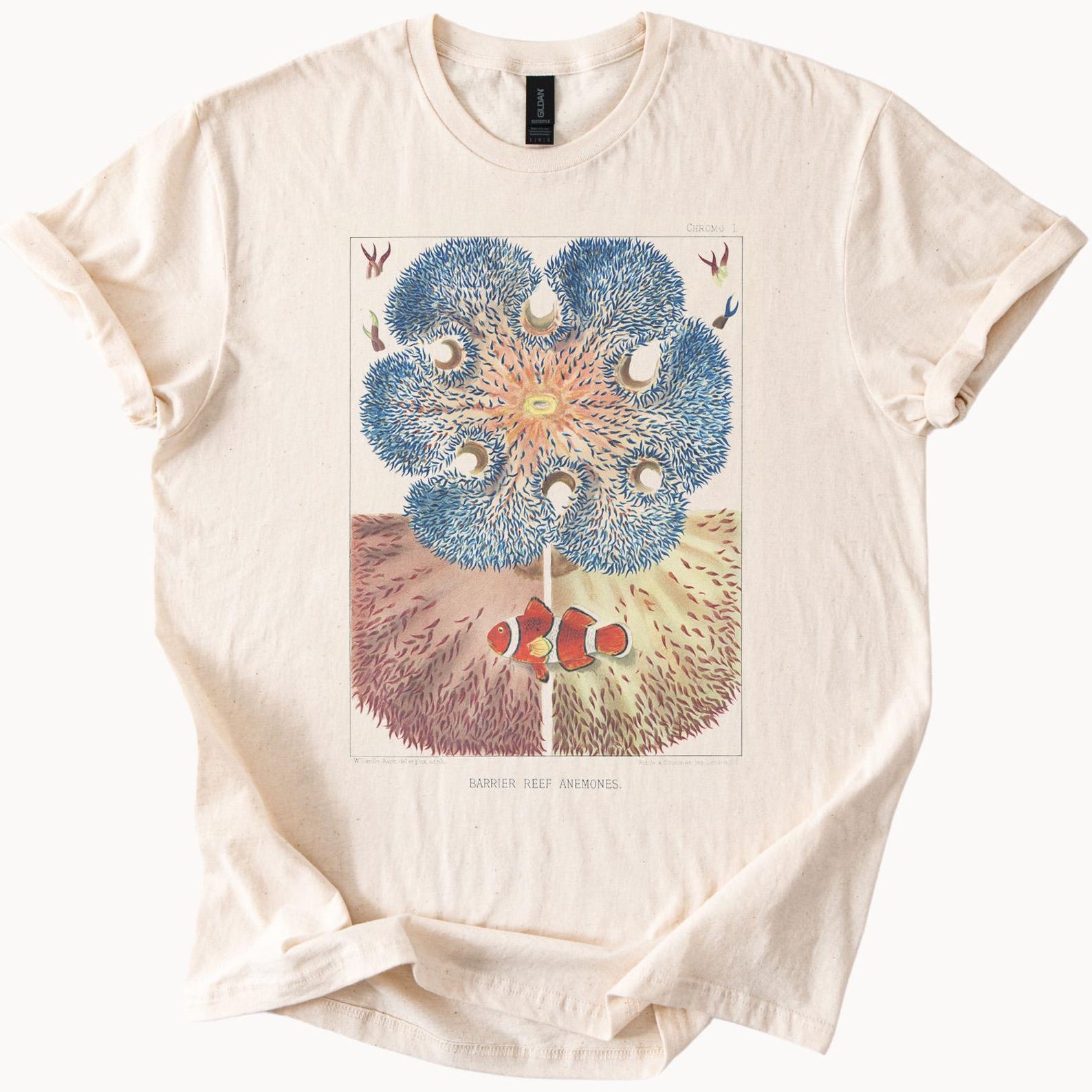 Barrier Reef Anemone Clownfish Graphic Tee Unique Ocean Animal Illustration Printed Shirt Sea Life Marine Biology Coral Reef Design Top 100