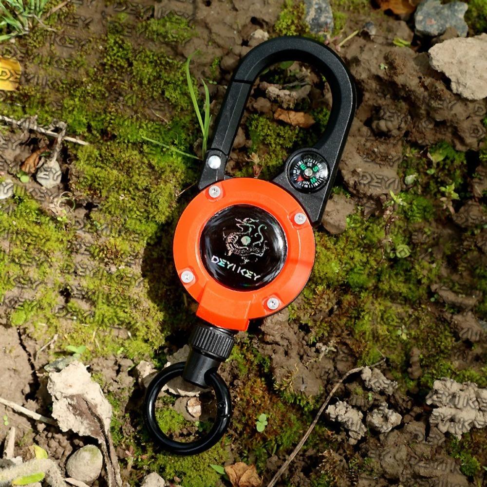 

Multi-function EDC Lure Sports Keychain With Compass Pull Reel Steel Wire Carabiner Key Chains оранжевый