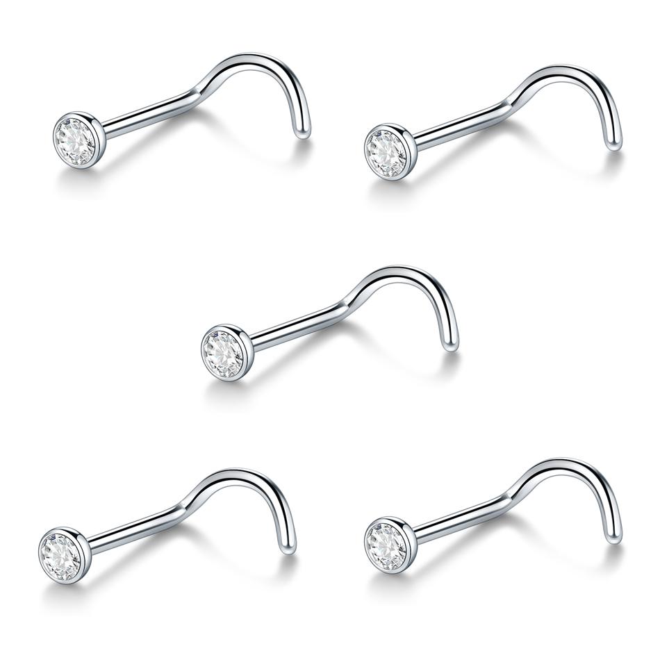 

1/5PCS Titanium 1.5/2/2.5/3mm Gem Nose Stud Piercing Earring Gold Color Nose Screw Prong CZ Nose Nostril Piercings Retainer Gift 20G 0.8x6x1.5mm