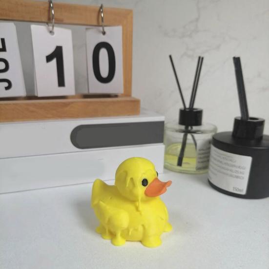 3D Printed Melting Yellow Duck Figurine Cute Funny Desktop Decor Bright Yellow Mini