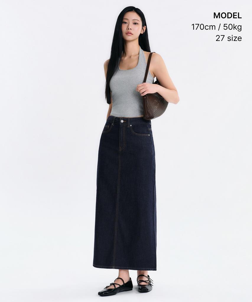 MUSINSA STANDARD WOMAN Women'S Lightweight Denim Maxi Skirt [Deep Indigo]