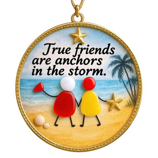 Friendship Sea Glass Christmas Ornament Round/Heart Shaped Friendship Keepsake for Best Friends Handmade Sea Glass Art Hanging Ornament