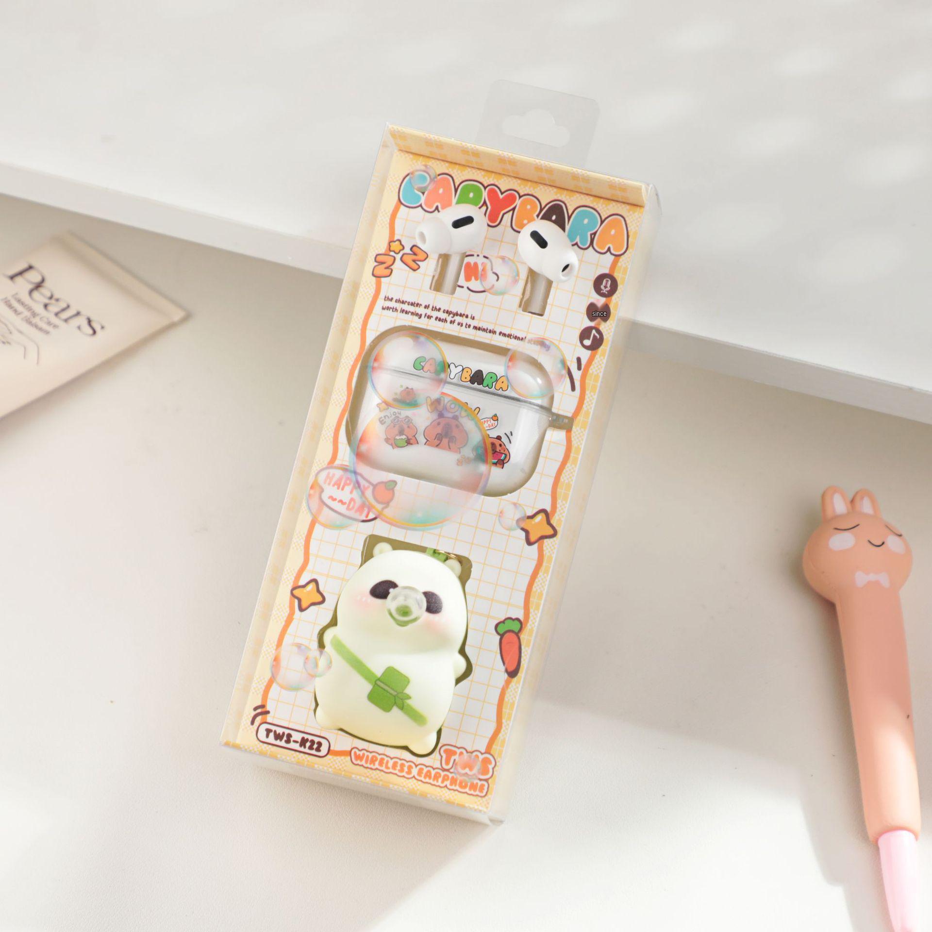 

Bluetooth Earphones with Silicone Case and Capybara Squeeze Toy зелений