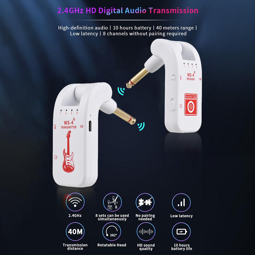 2,4G trådløst gitarsystem Oppladbart gitarsendermottakersett for elektrisk gitarbass
