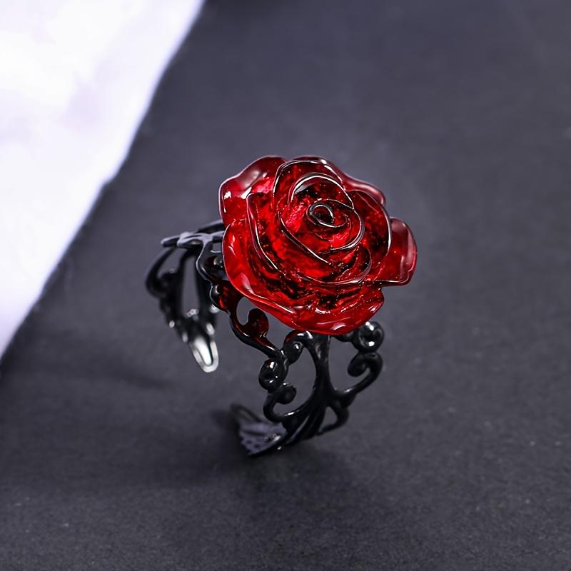 1pc Gothic Red Rose Adjustable Opening Ring Wizardry Gothic Style Jewelry