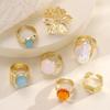 5/7Pcs/Set Vintage Acrylic Gemstone Rings Sets For Women Geometric Irregular Gold Color Flower Rings Fashion Adjustable Jewelry