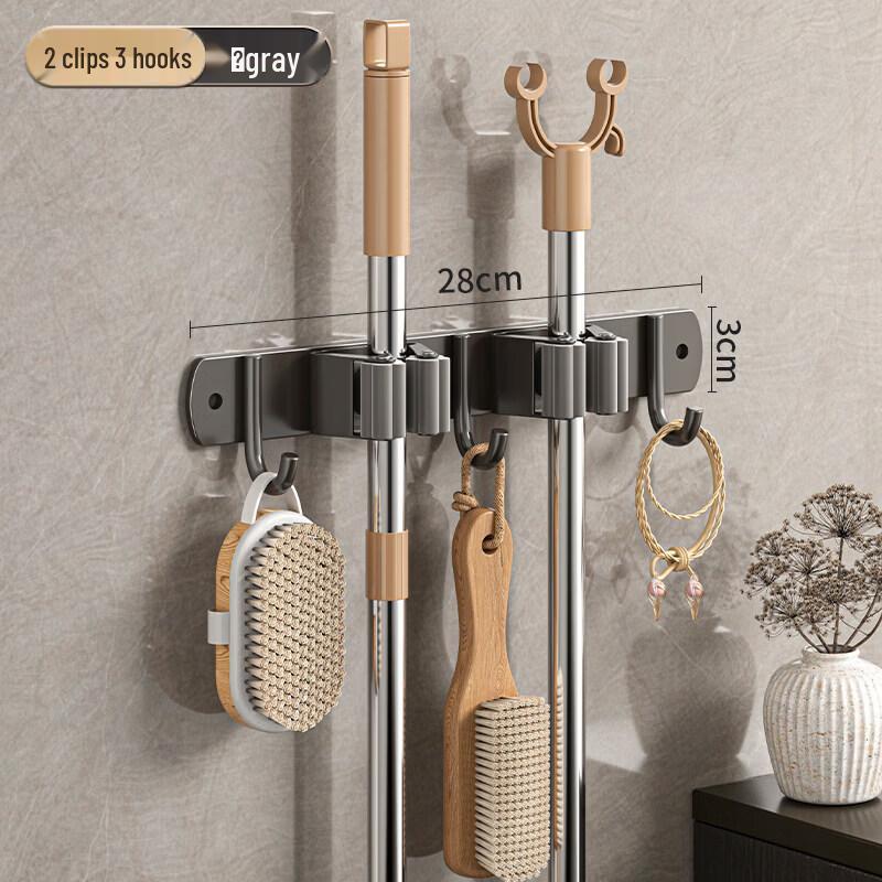 LIEI No-Drill Wall-Mounted Mop and Broom Holder