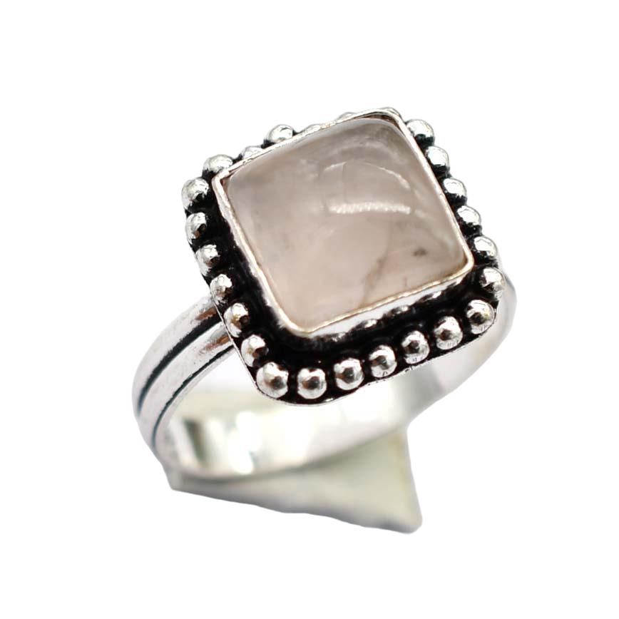 Rose Quartz Ethnic Handmade Ring Jewelry US Size-8.75 R 5419