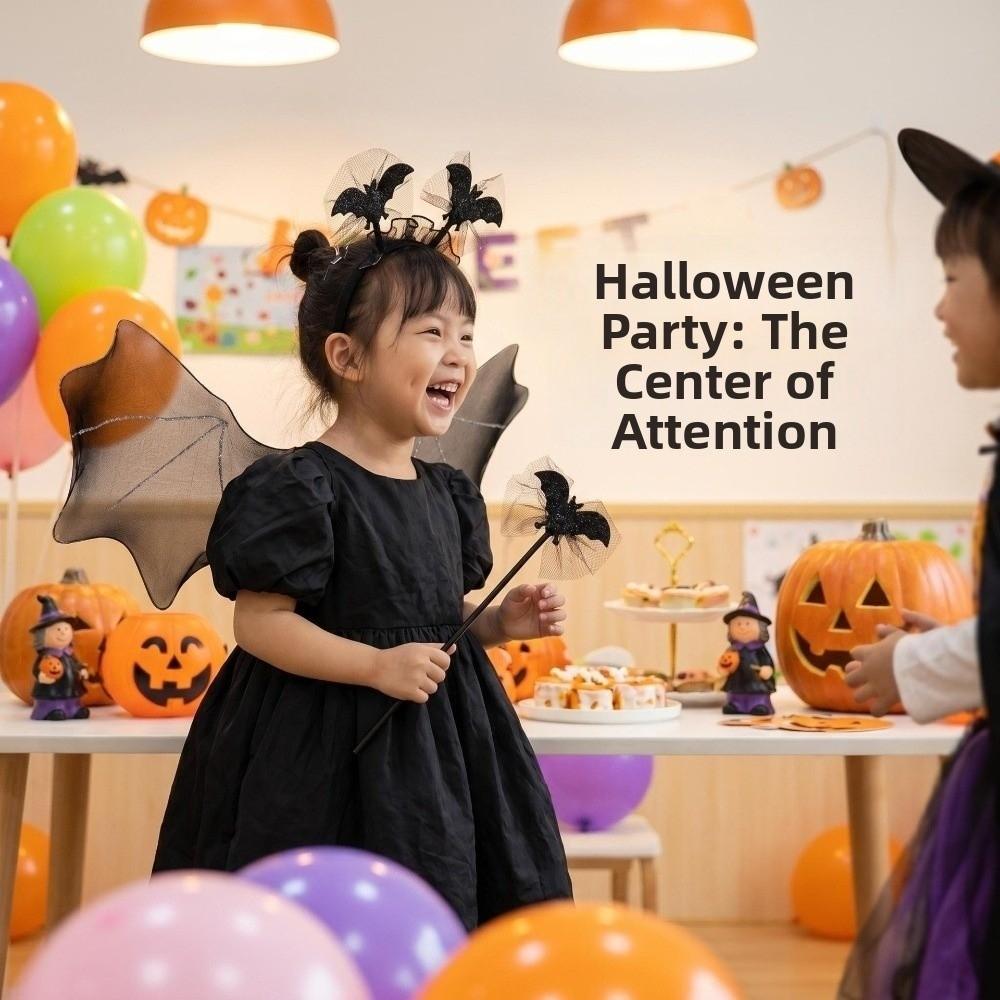 Spider Web Cosplay Outfit Bat Wing Halloween Kids Skirt Children Costume Set  Dress Up
