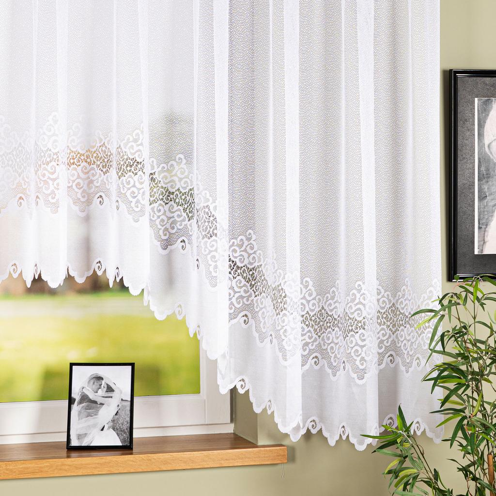 Modesta - Ready-made Jacquard Curtain with Bottom Trim - - White