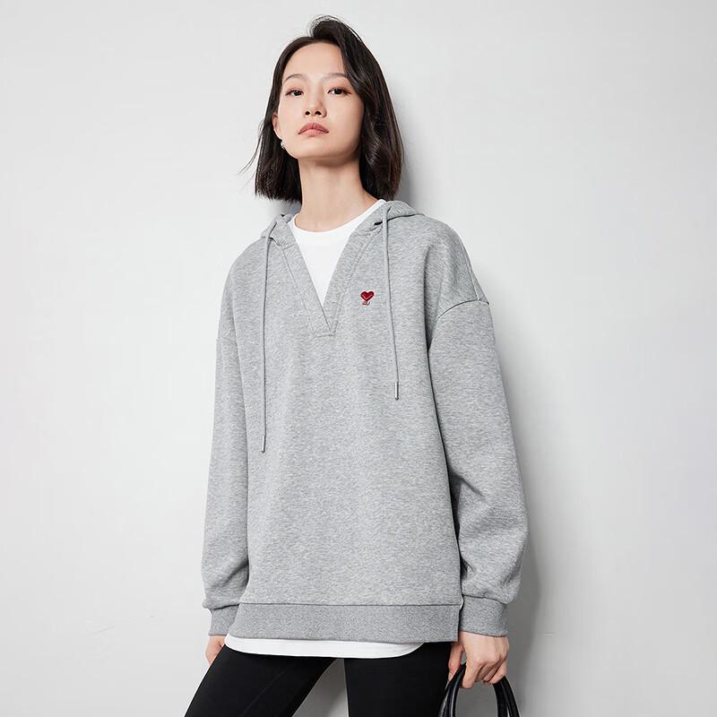 Women's Love Heart Embroidered Faux Layered Hooded Sweatshirt