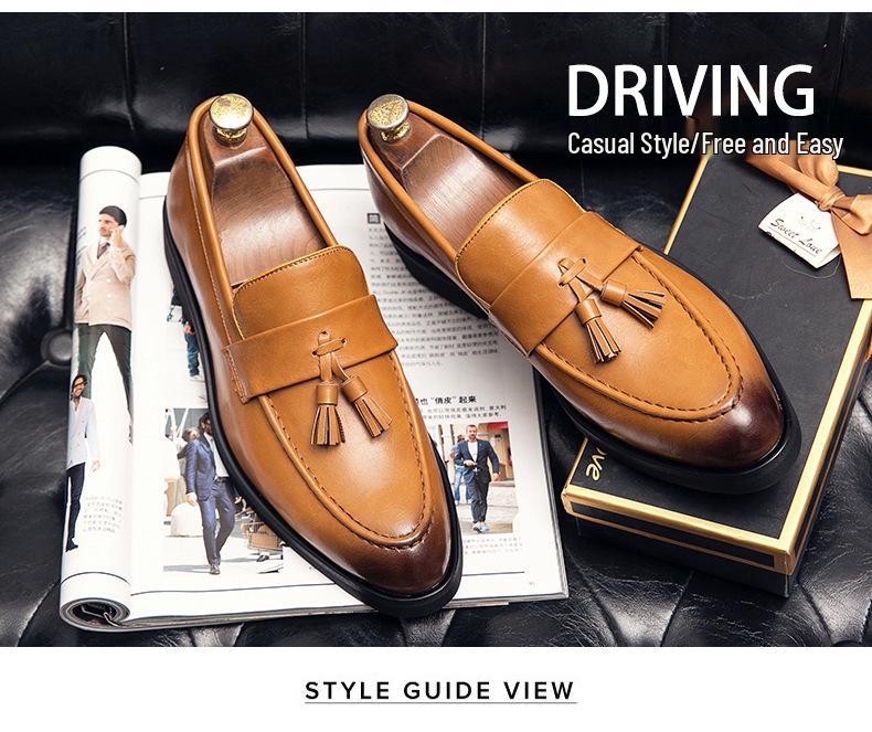 Lightweight Men's Plus Size Tassel Brogue Slip-On Leather Shoes - Bestseller Casuals Model 7263.