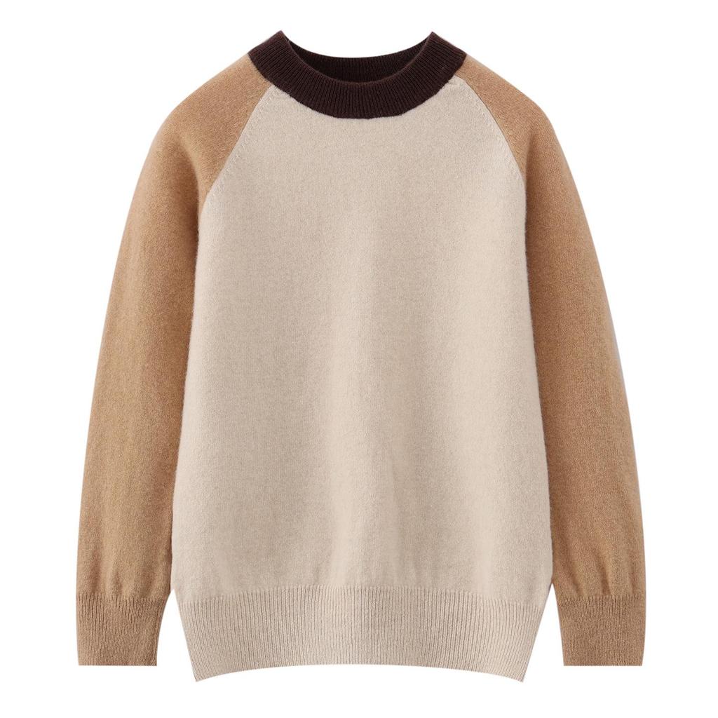 Kids' Patchwork Color Block Wool Sweater - Autumn/Winter Round Neck Pullover for Boys & Girls