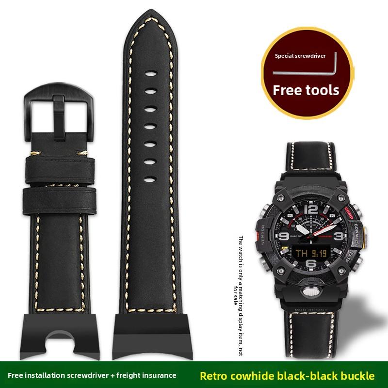 GG-B100 Bracelet de montre en cuir de vachette italienne Pour Casio G-Shock Little Mud King GG B100 Bracelet vintage en cuir véritable pour homme