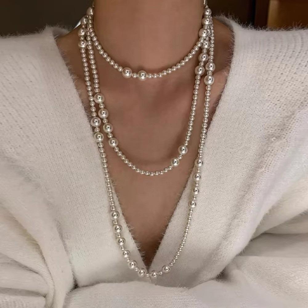Multi-layered Pearl Necklace Simulated Pearl Sweater Chain Elegant Women's Necklace  Casual Wear